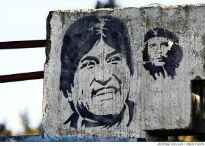 Evo Morales and Che stencils in Bolivia